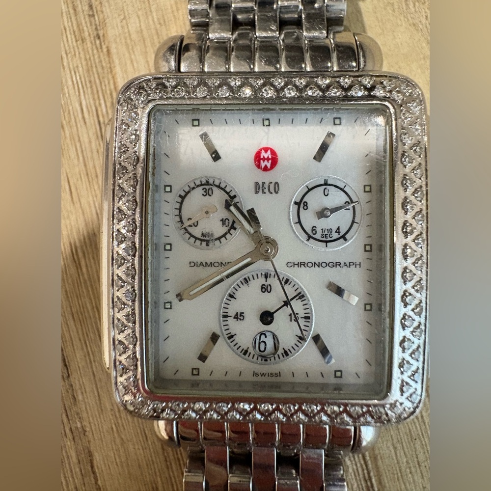 Michele Silver Diamond Chronograph Watch